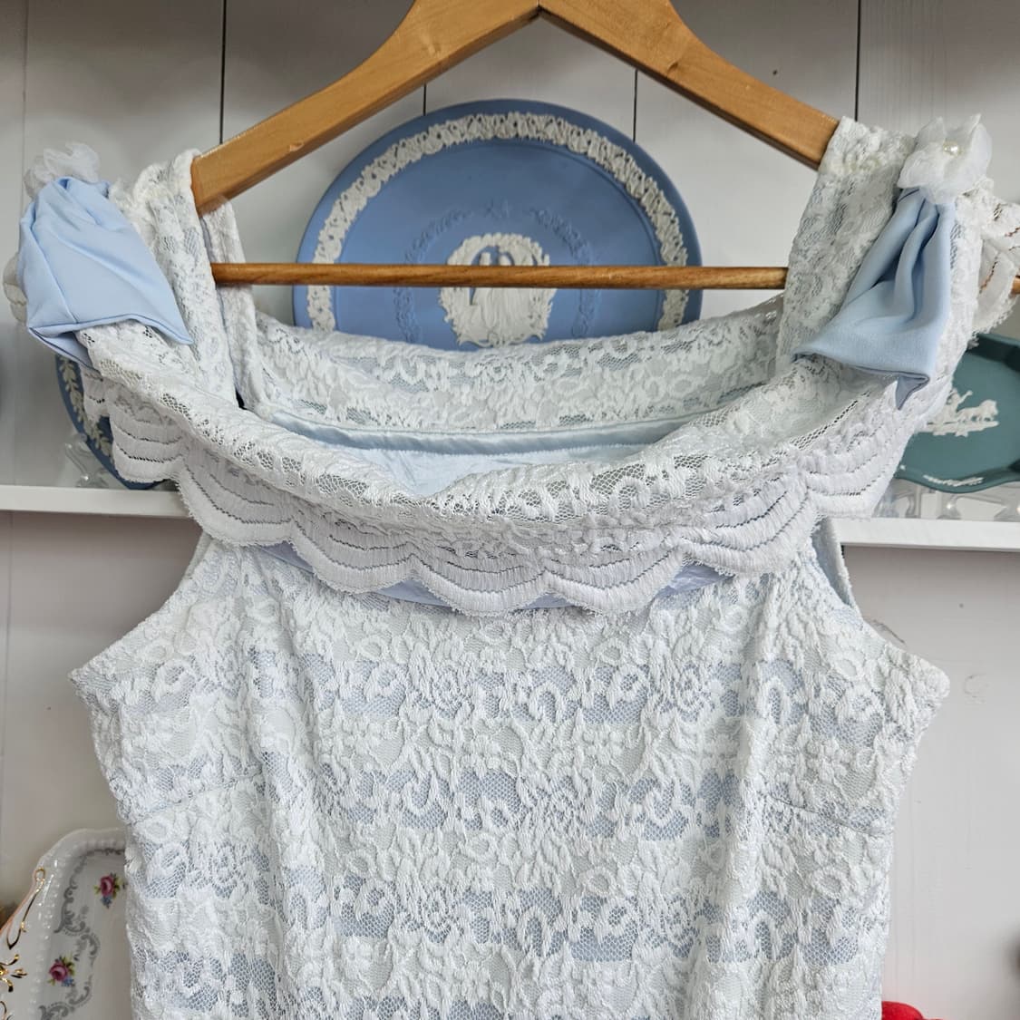 리즈리사오프숄더  레이스 데님 배색 원피스 상품이미지5