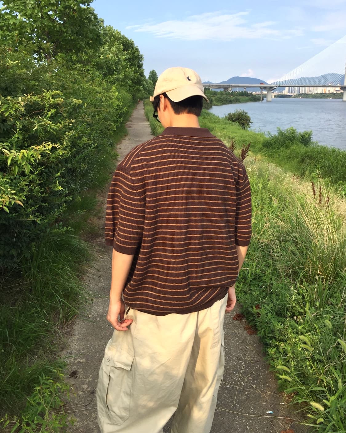(새상품) 와플 스트라이프 카라 반팔 니트 상품이미지6