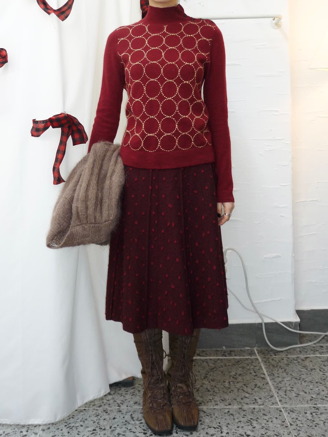 Dot buttons red knit 상품이미지3