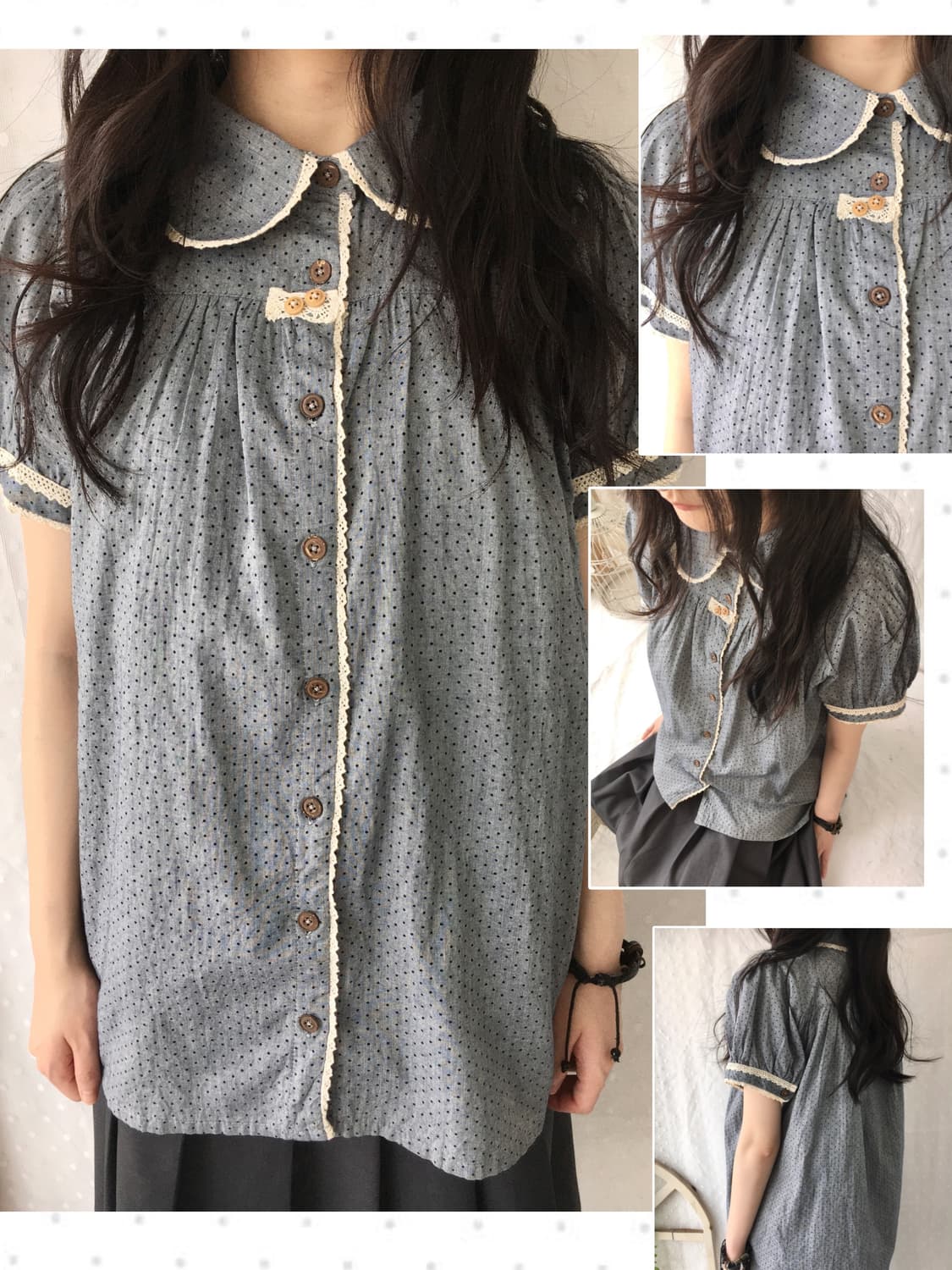 [Hand Made] 핸드메이드 도트 반팔 블라우스 모리걸 상품이미지1