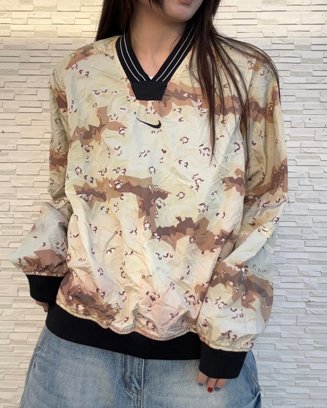 90s NIKE  울드스쿨 카모 브이넥 풀오버 바람막이 상품이미지1