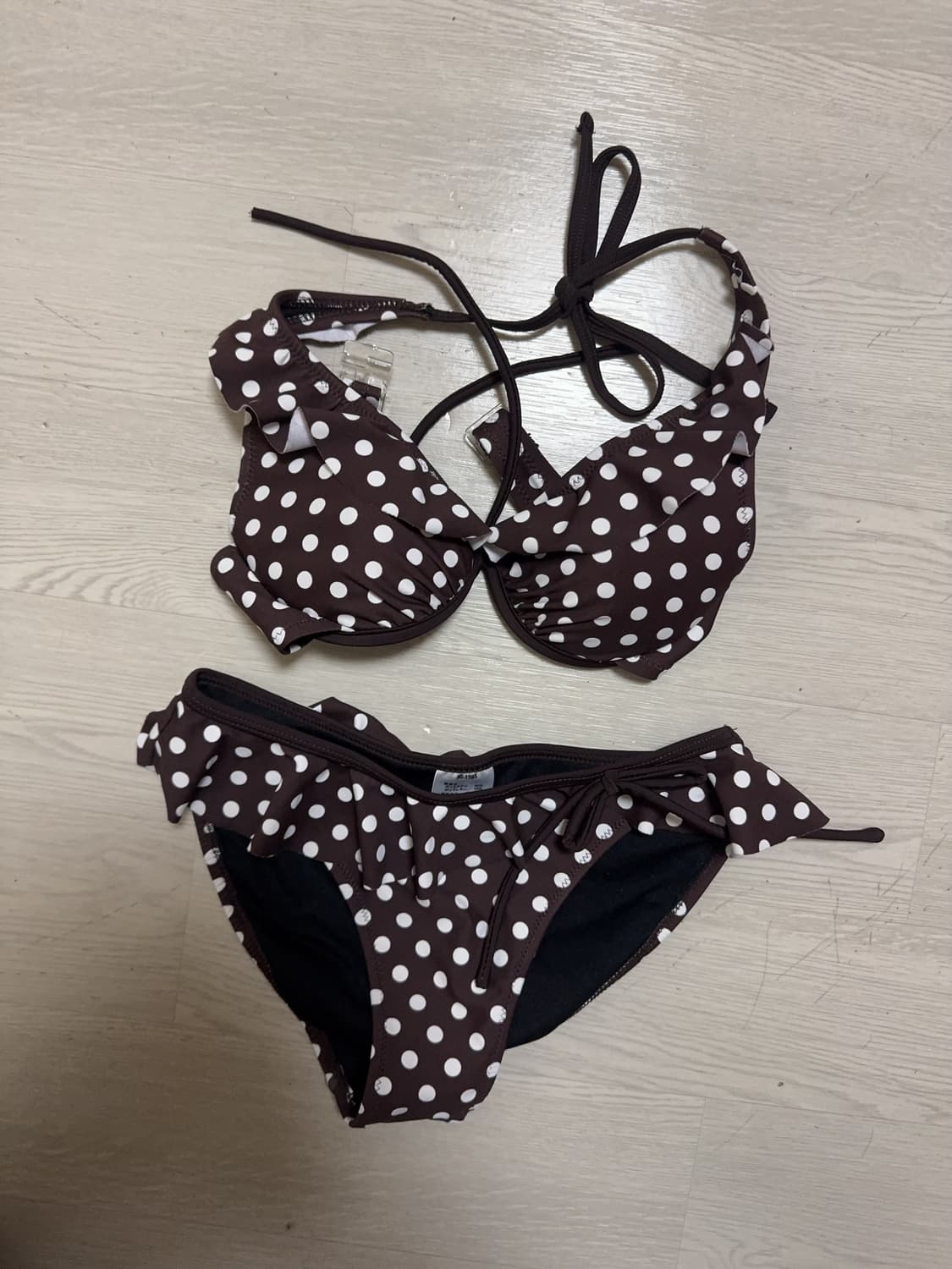 라떼갸루 리즈리사 st 일본 빈티지 브라운 도트 자수 원피스 비키니 상품이미지1