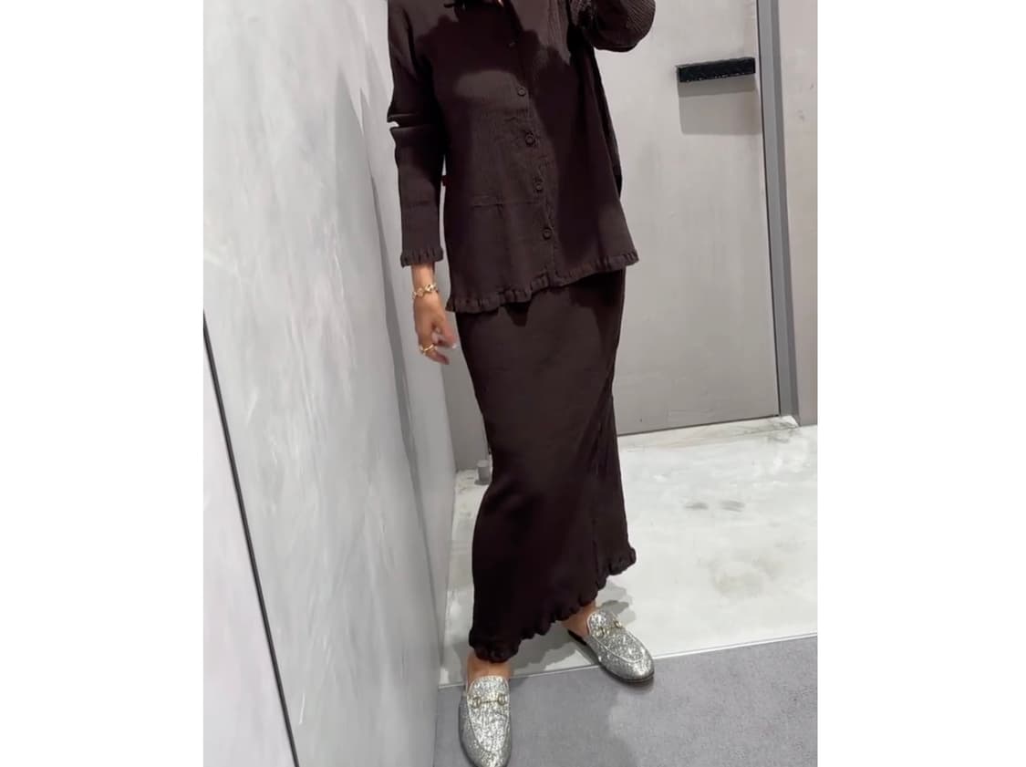 이세이미야케 HaaT 쿄 치지미 스커트 브라운 (해칭 나수브라운 스타일) 상품이미지5