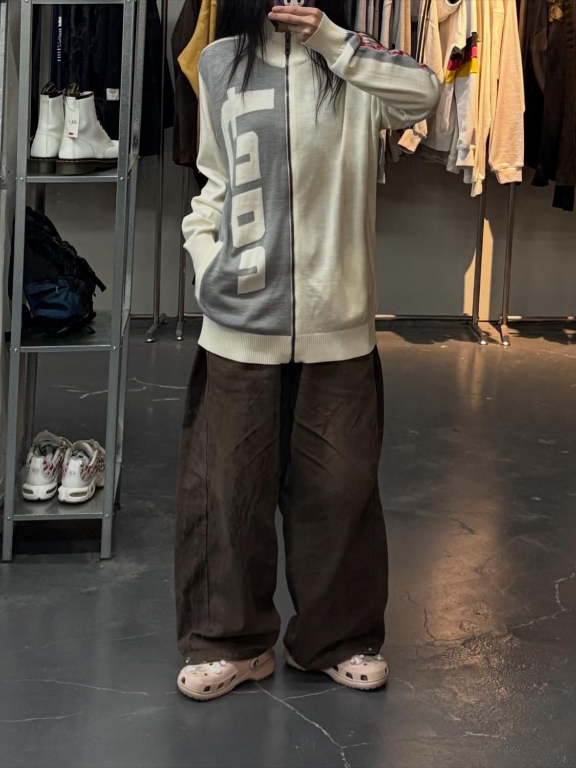 후부 90s 배색 아이보리 니트집업 A2463 상품이미지1