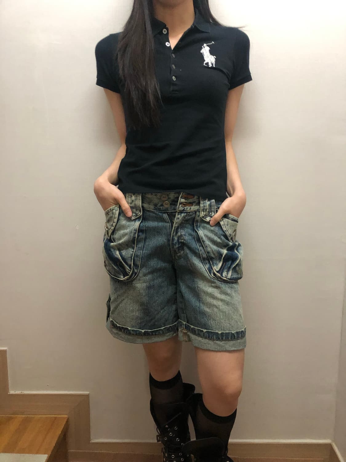 빈티지 데님 워싱 버뮤다 팬츠 상품이미지3