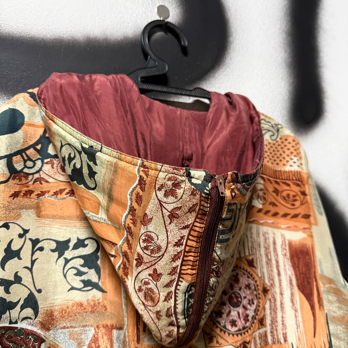 VTG 빈티지 100% 실크 보헤미안 에스닉 풀 패턴 퀼팅 후드 자켓 상품이미지9