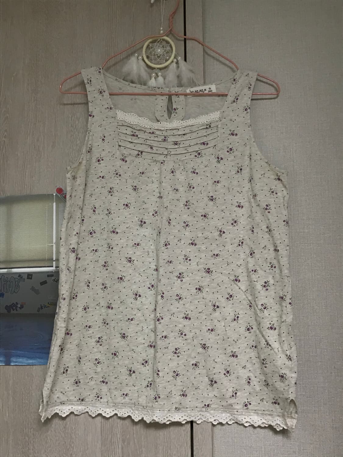 카메 빈티지 SM2 사만사모스 베이지오트밀 잔꽃 나시 슬리브리스 모리걸 상품이미지1