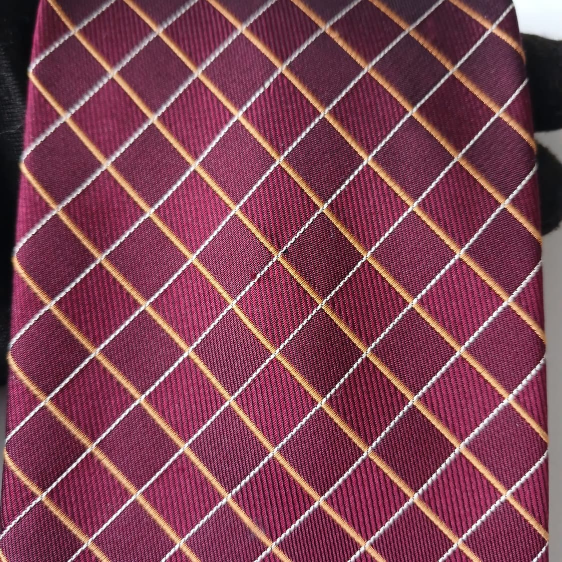 아쿠아스큐텀 실크 버건디 체크 패턴 넥타이 9.3cm A등급 A19742 상품이미지7