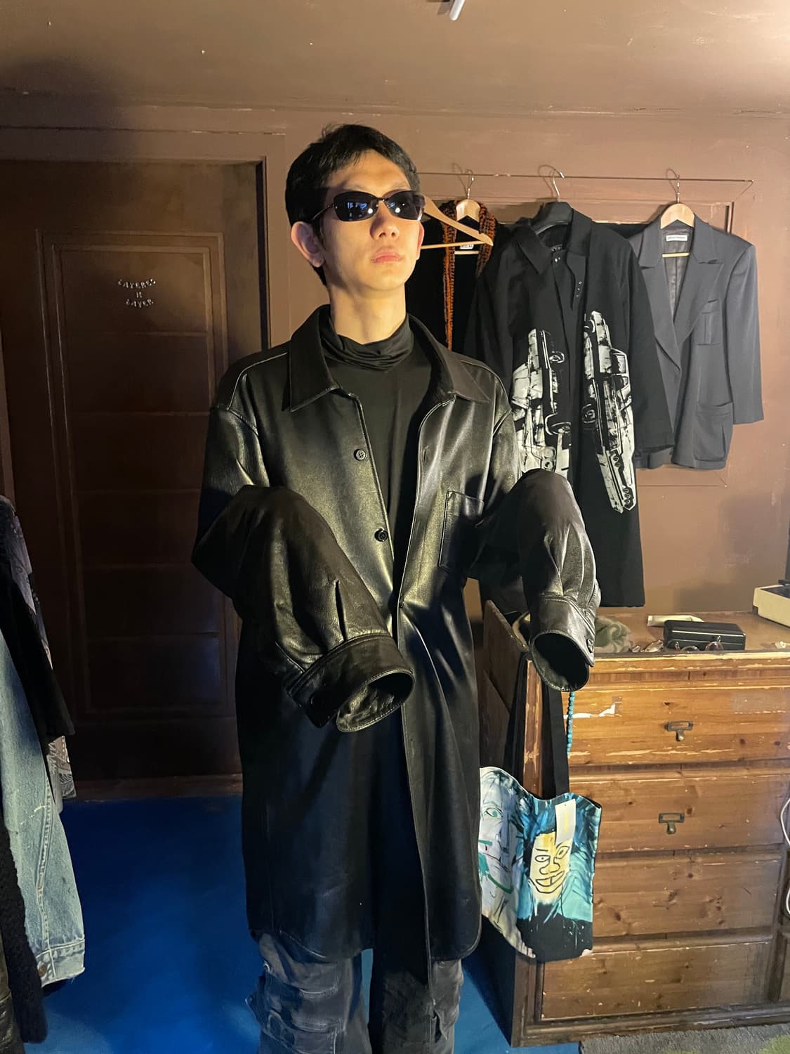 UNIQUE SILHOUETTE LAMBSKIN LONG SHIRT 상품이미지2