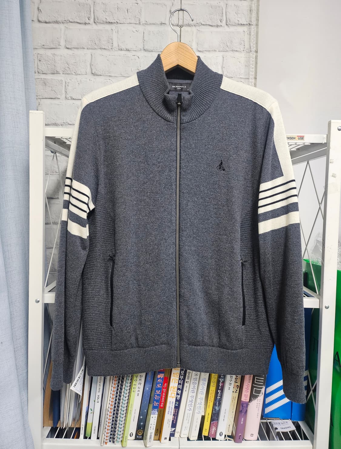 빈폴 남성 골프방풍니트 100 울 풀집업 가디건 MM03 상품이미지1