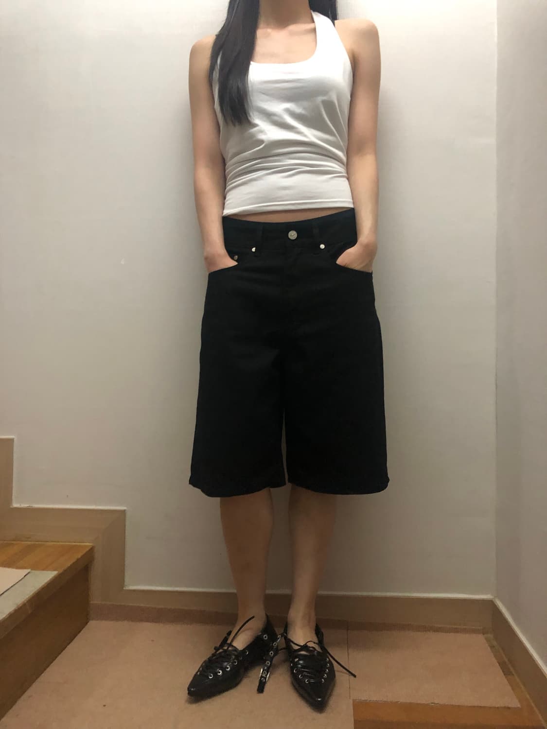 빈티지 레스트앤레크레이션 블랙 데님 버뮤다 팬츠 상품이미지5