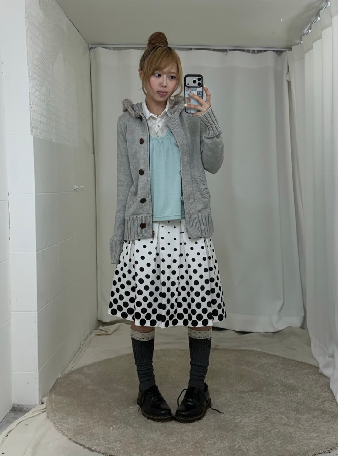민트 모리걸 하구미 도트 가디건 코디세트 상품이미지1