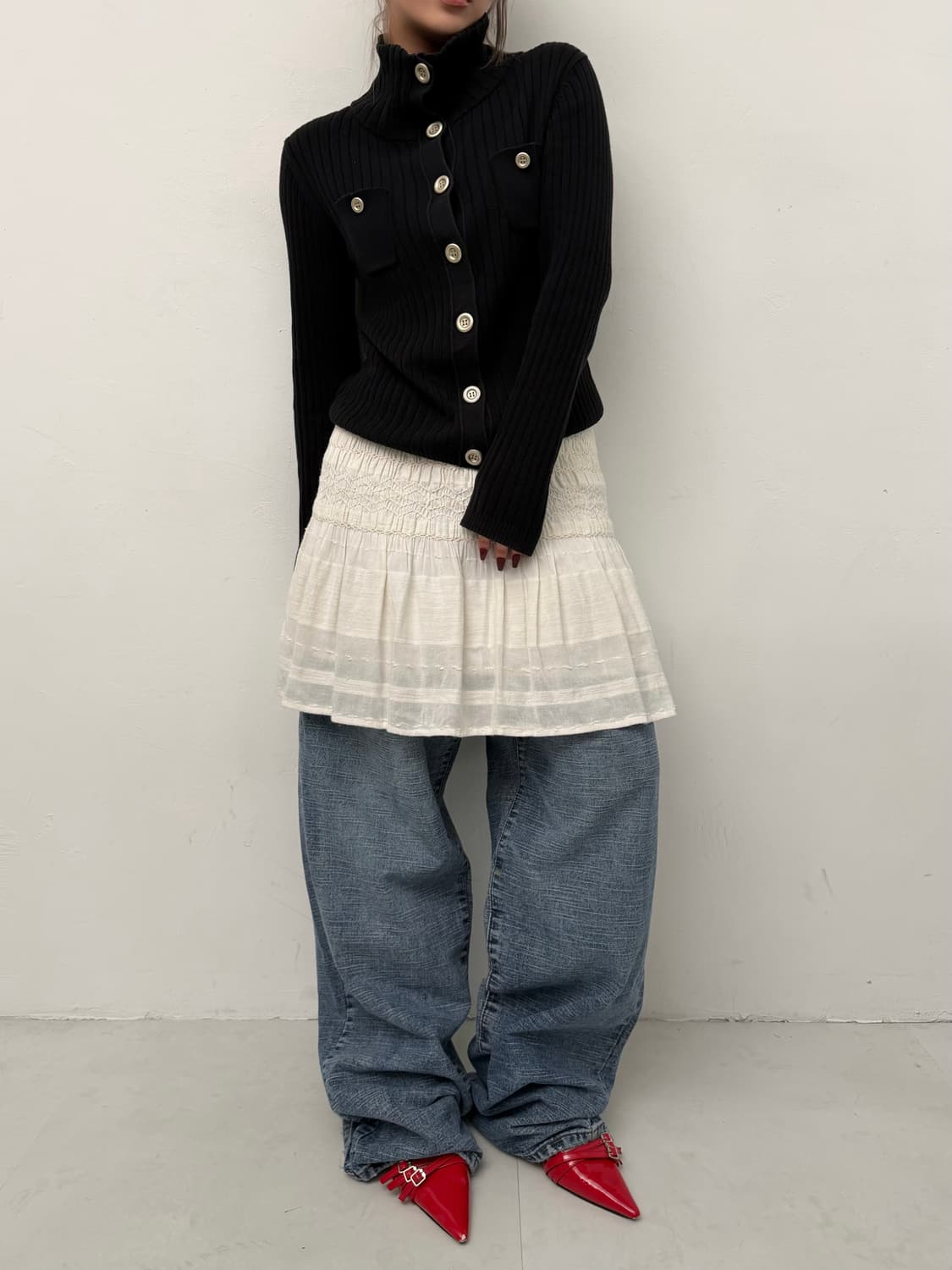 실버 버튼업 골지 니트 상품이미지4