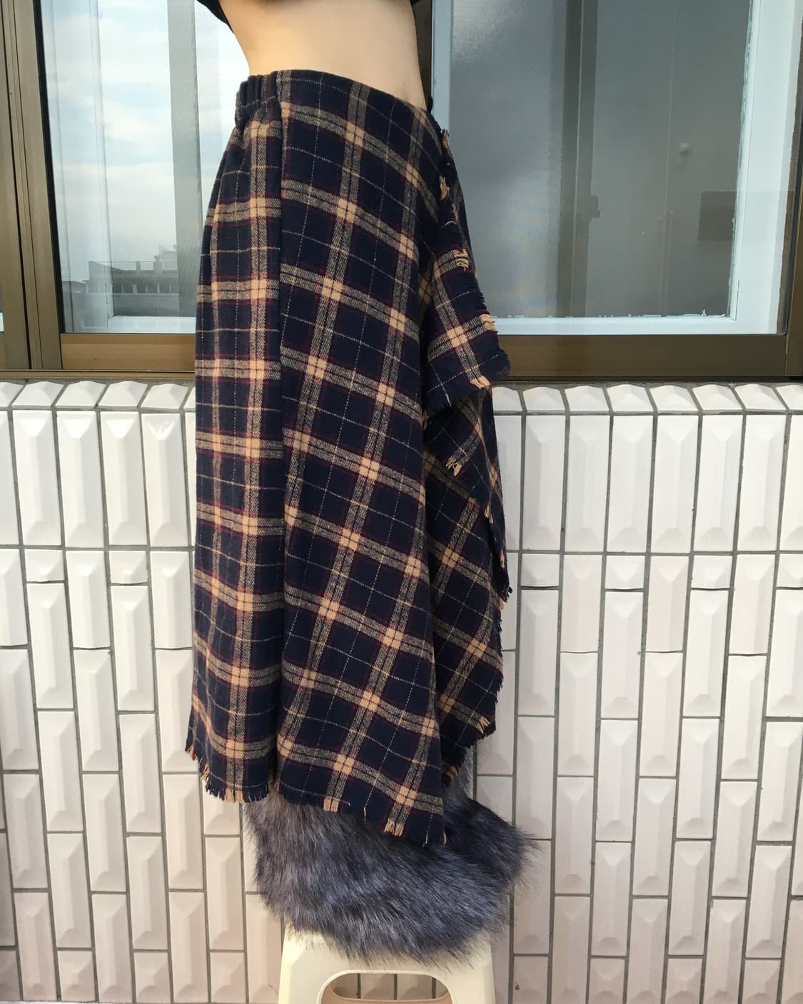 Drape point woolen check pattern skirt 상품이미지6