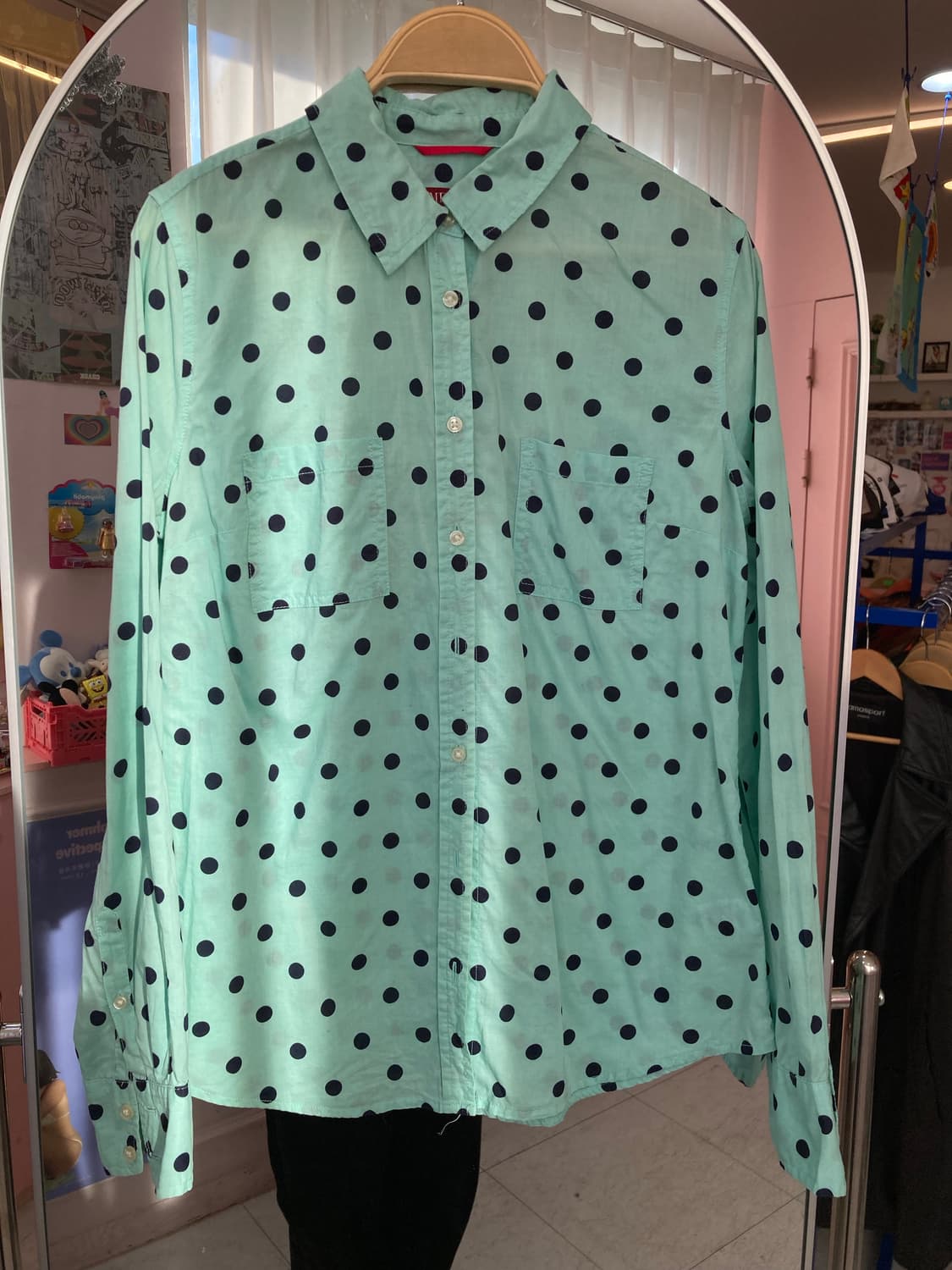 민트초코 도트 코튼 100 셔츠 상품이미지2