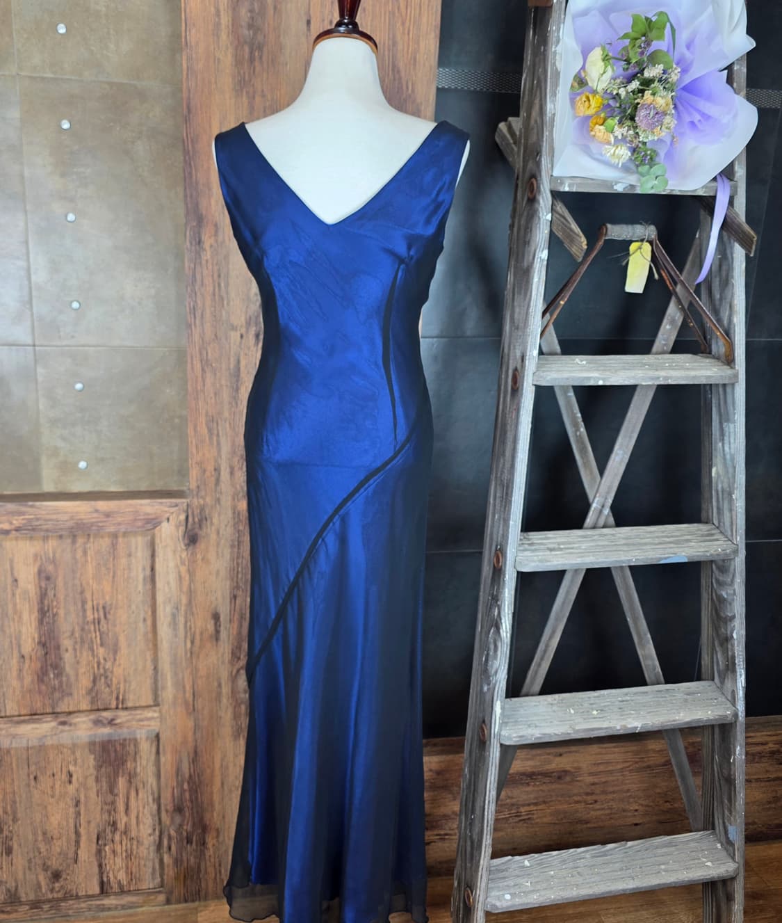 블루 커울넥 드레이프 드레스 상품이미지5