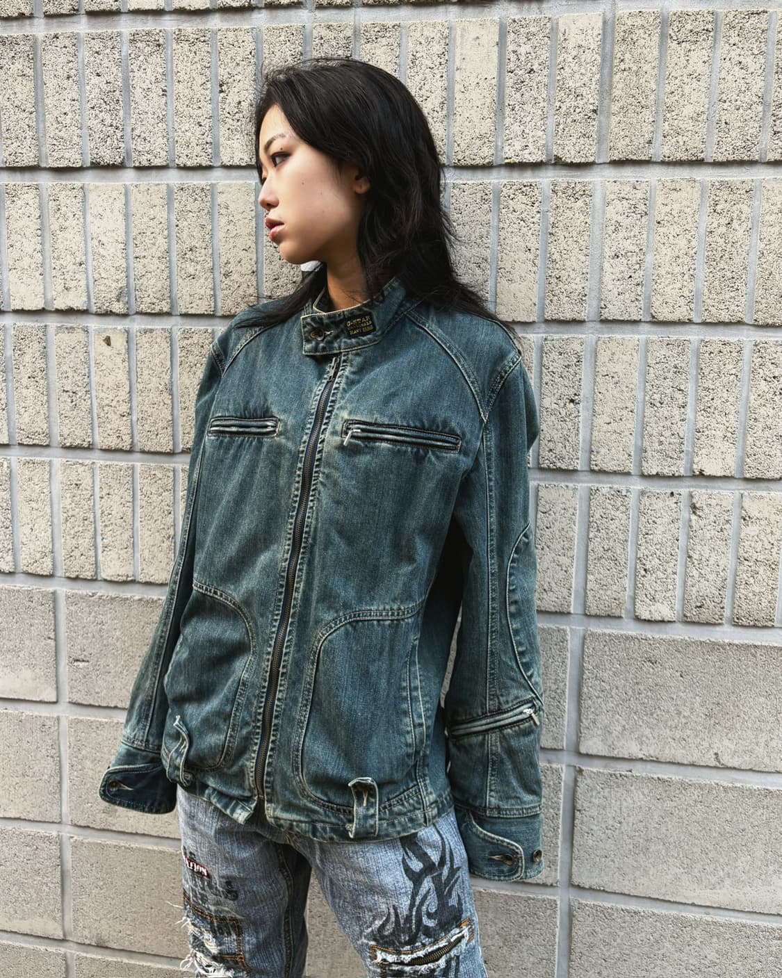 지스타 로우 워싱 그런지 데님 바이커자켓 상품이미지8