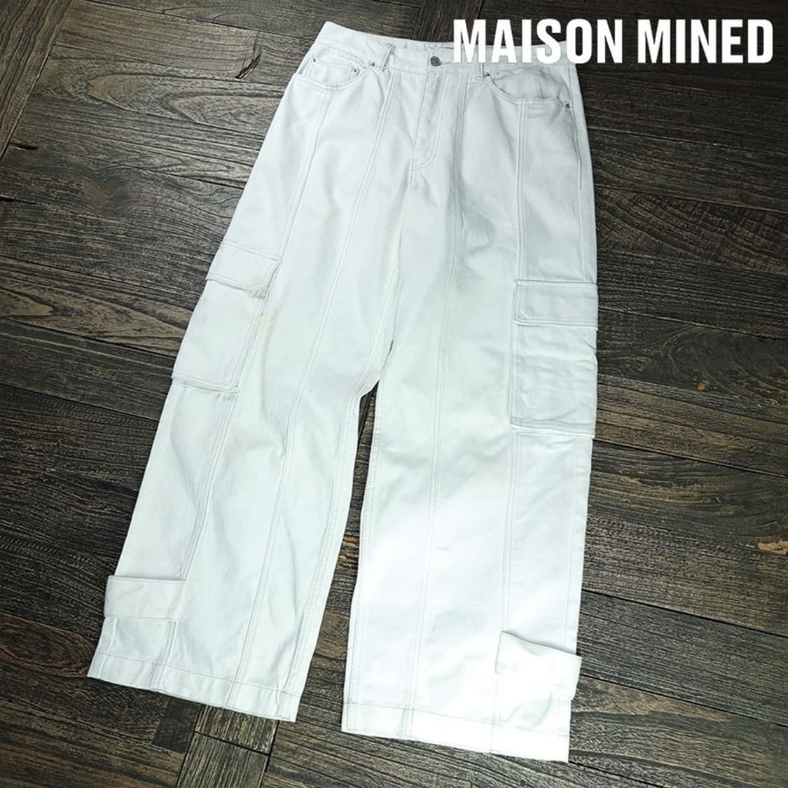[메종미네드] 헴 버튼 유틸리티 와이드 카고 팬츠 화이트 M20149 상품이미지1