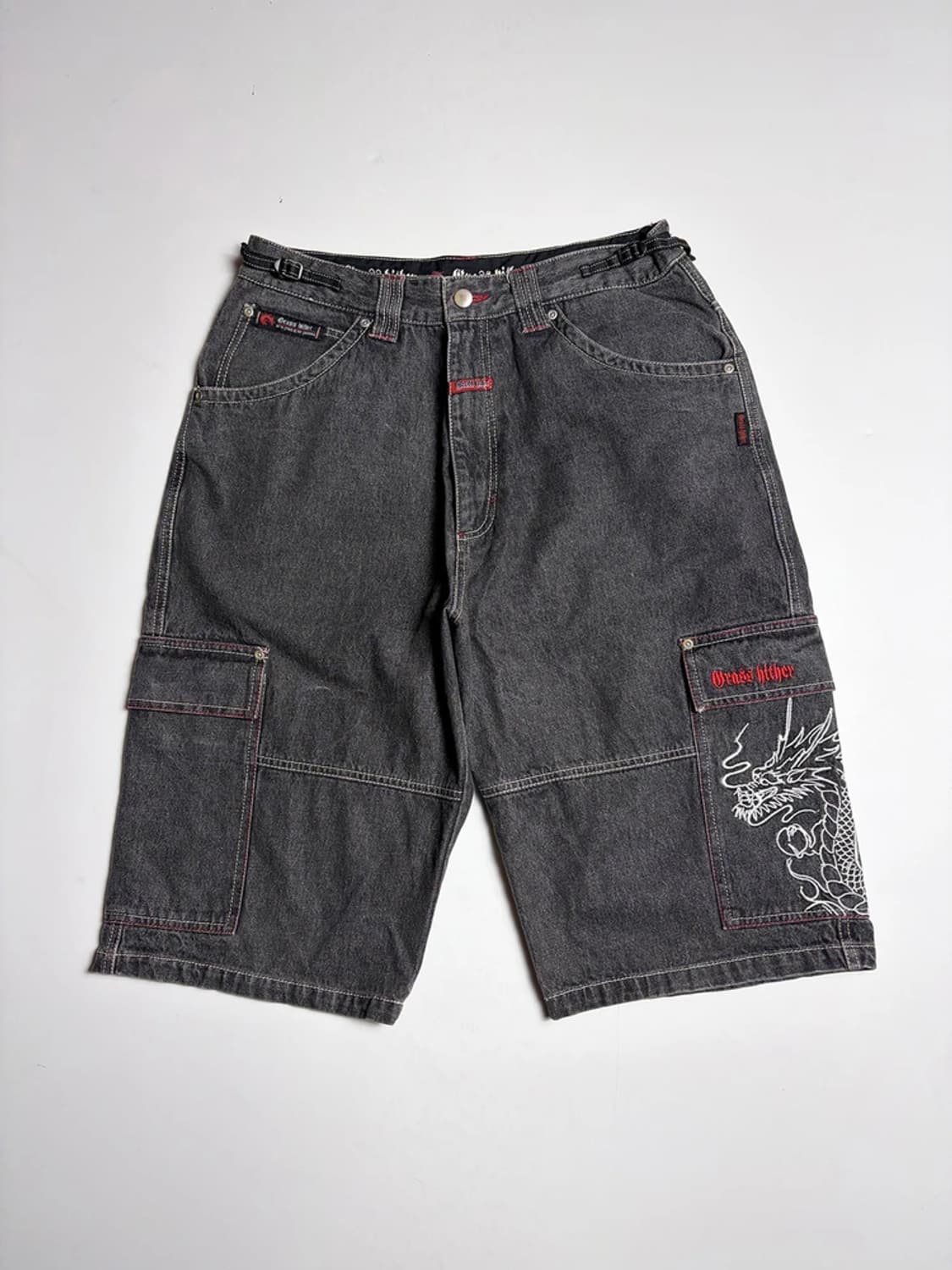 Cross Hither 드래곤 자수 데님 카고 반바지 R1109 상품이미지1