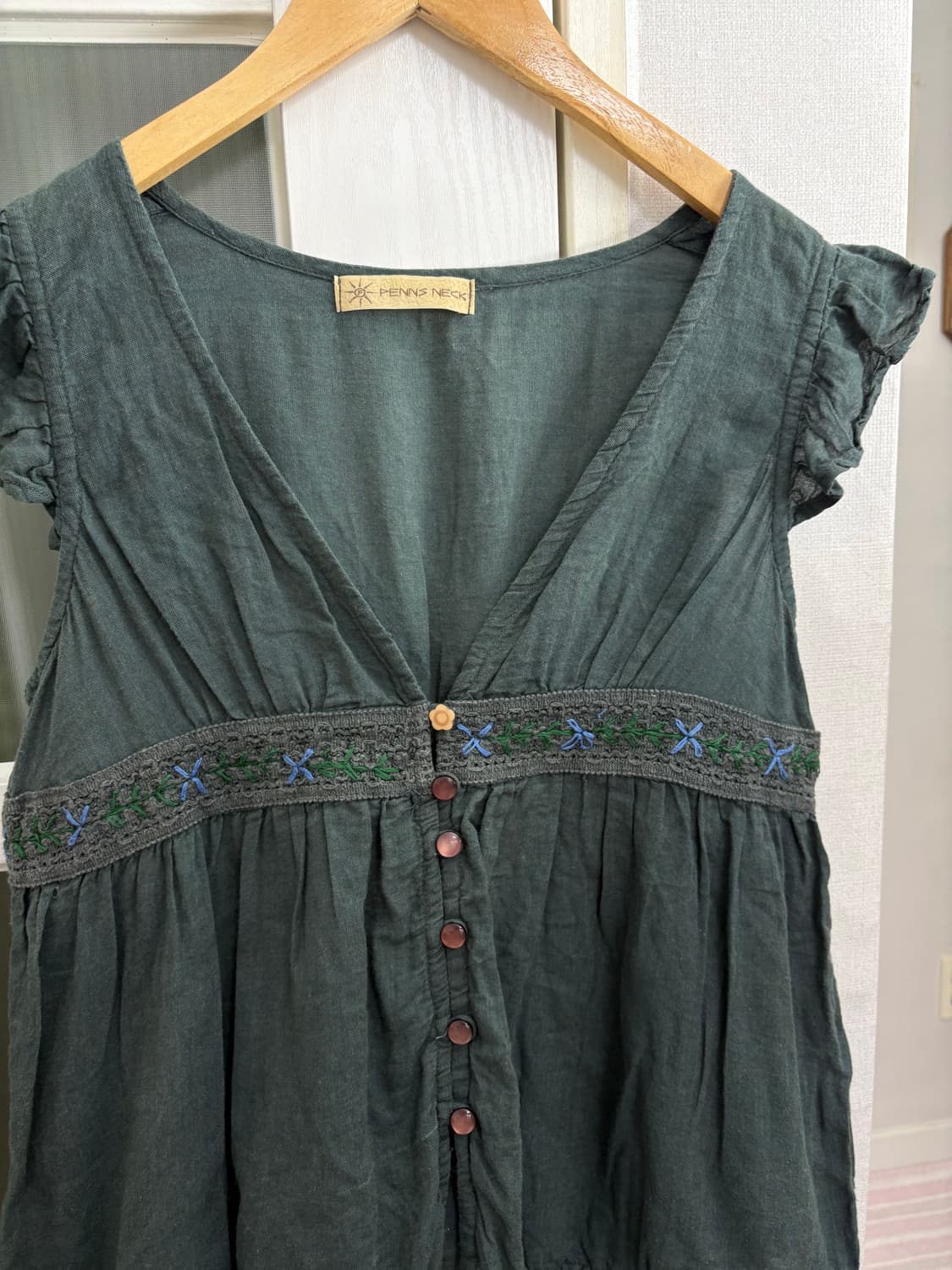 다크그린 자수 블라우스 상품이미지6