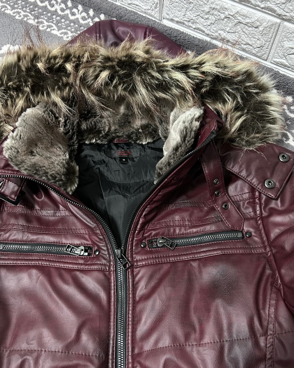 Avail 버건디 페이드 퍼 트리밍 자켓 상품이미지5