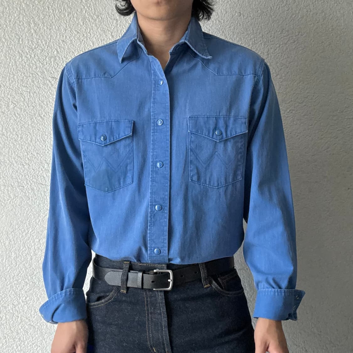 랭글러 Wrangler 솔리드 블루 웨스턴 셔츠 - USA 상품이미지1
