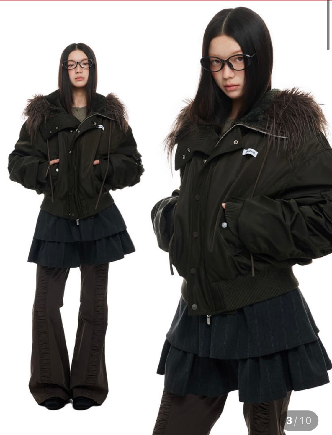 JIKOO 자켓 파일럿 퍼 칼라 다운 자켓 카키  상품이미지1