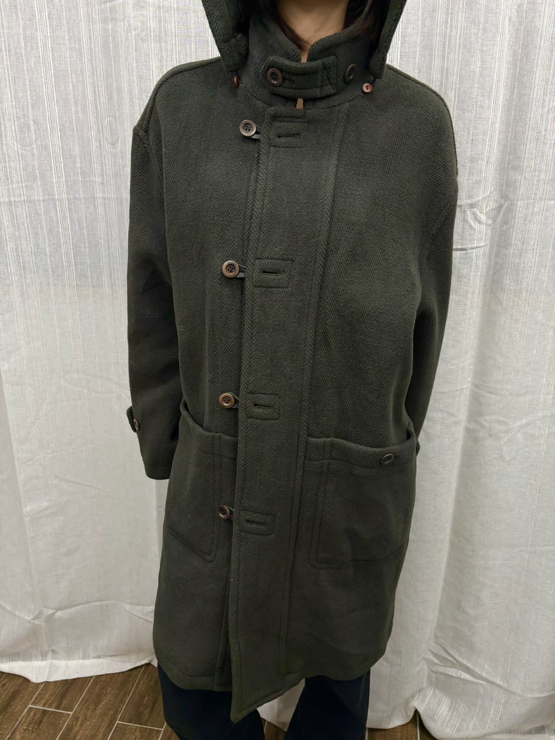 피에르가르뎅 카키 더블 브레스티드 후드 더플 코트 상품이미지2