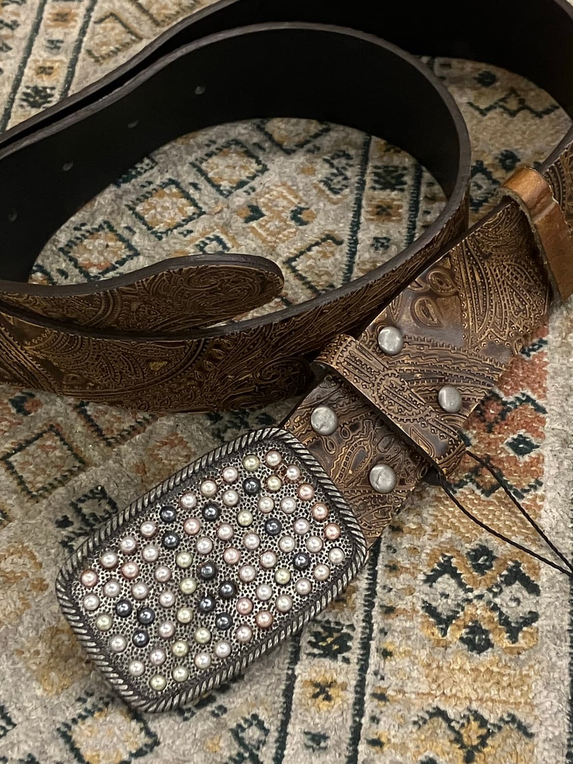 빈티지 패턴 가죽 벨트 브라운 #csz2411 상품이미지1