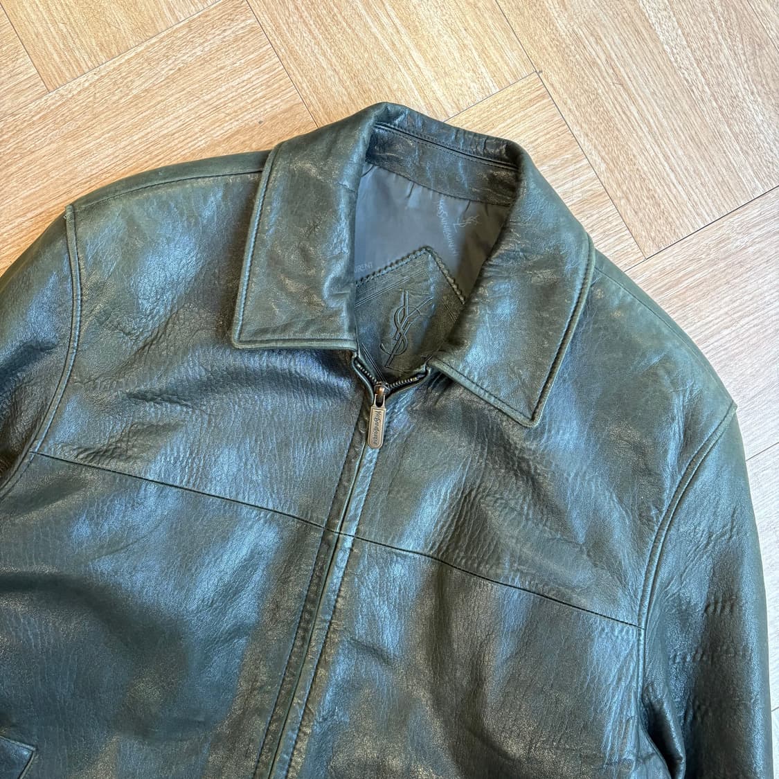 90s YSL 입생로랑 그린 양가죽 레더 자켓 상품이미지2