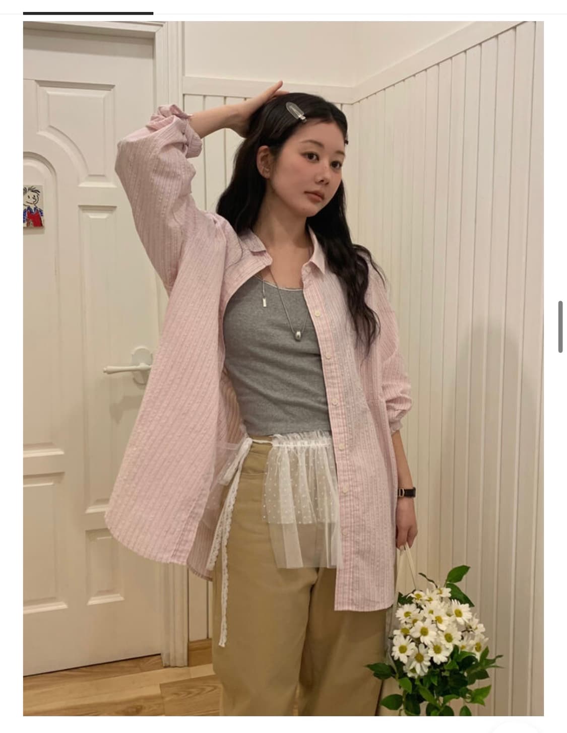 리넨느 스트라이프 오버셔츠 (핑크) 상품이미지1