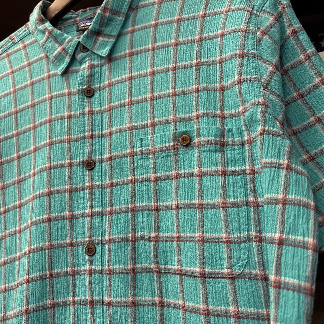 파타고니아 오가닉코튼 멀티 윈도우 체크 시어서커 셔츠 터콰이즈 N1153 상품이미지5
