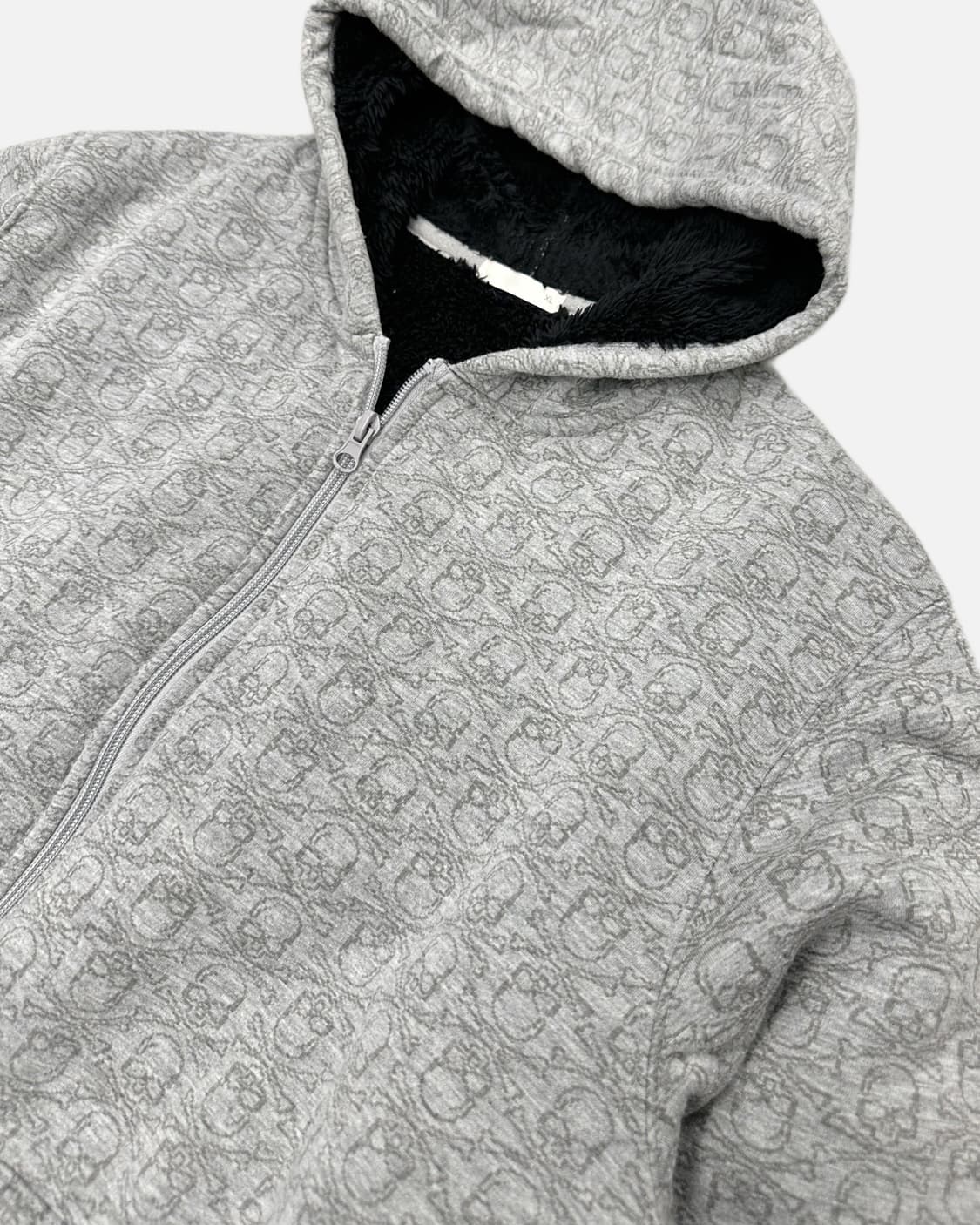 skull pattern grey hood zip-up 상품이미지3