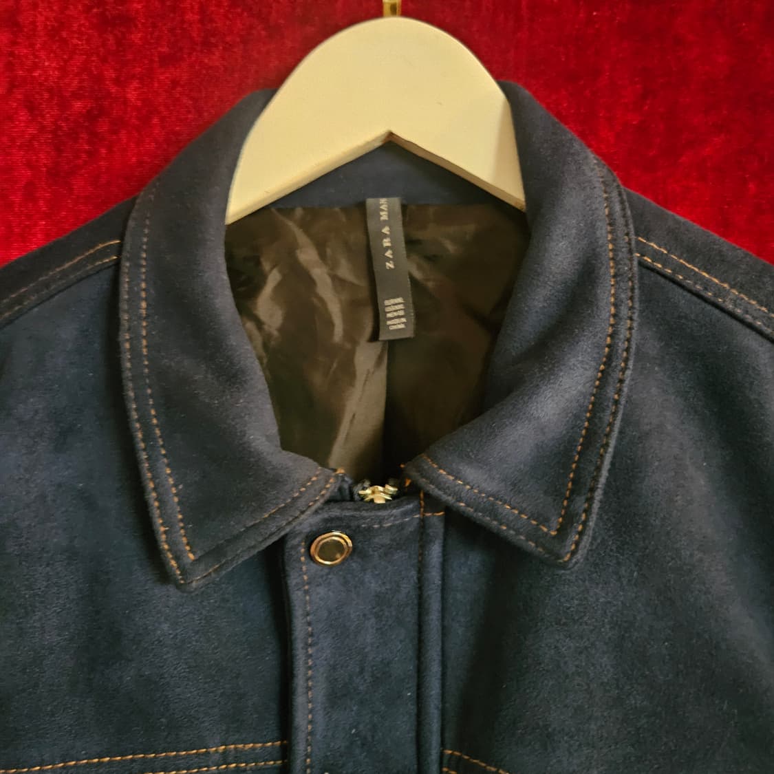 자라(ZARA) 블루 벨벳 스웨이드 트러커 자켓 XXL size 상품이미지7