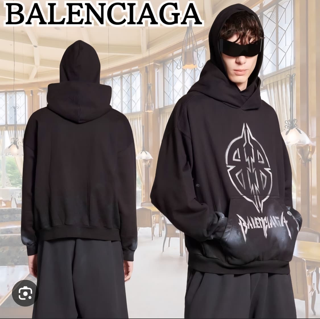 발렌시아가 메탈리카 로고 페인트 후드 티셔츠 3B 블랙 화이트 상품이미지1