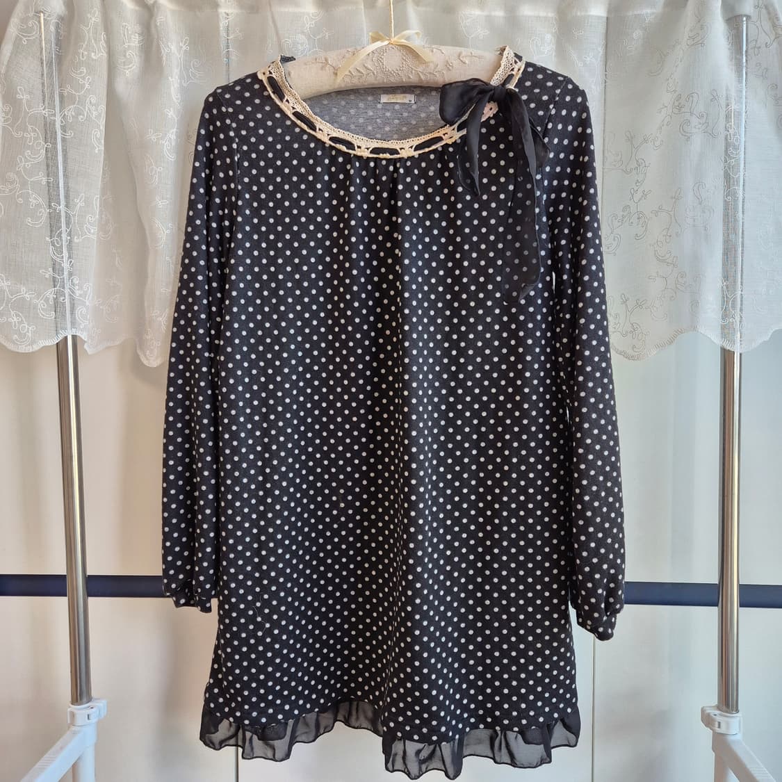 블랙 도트 니트 원피스 상품이미지1