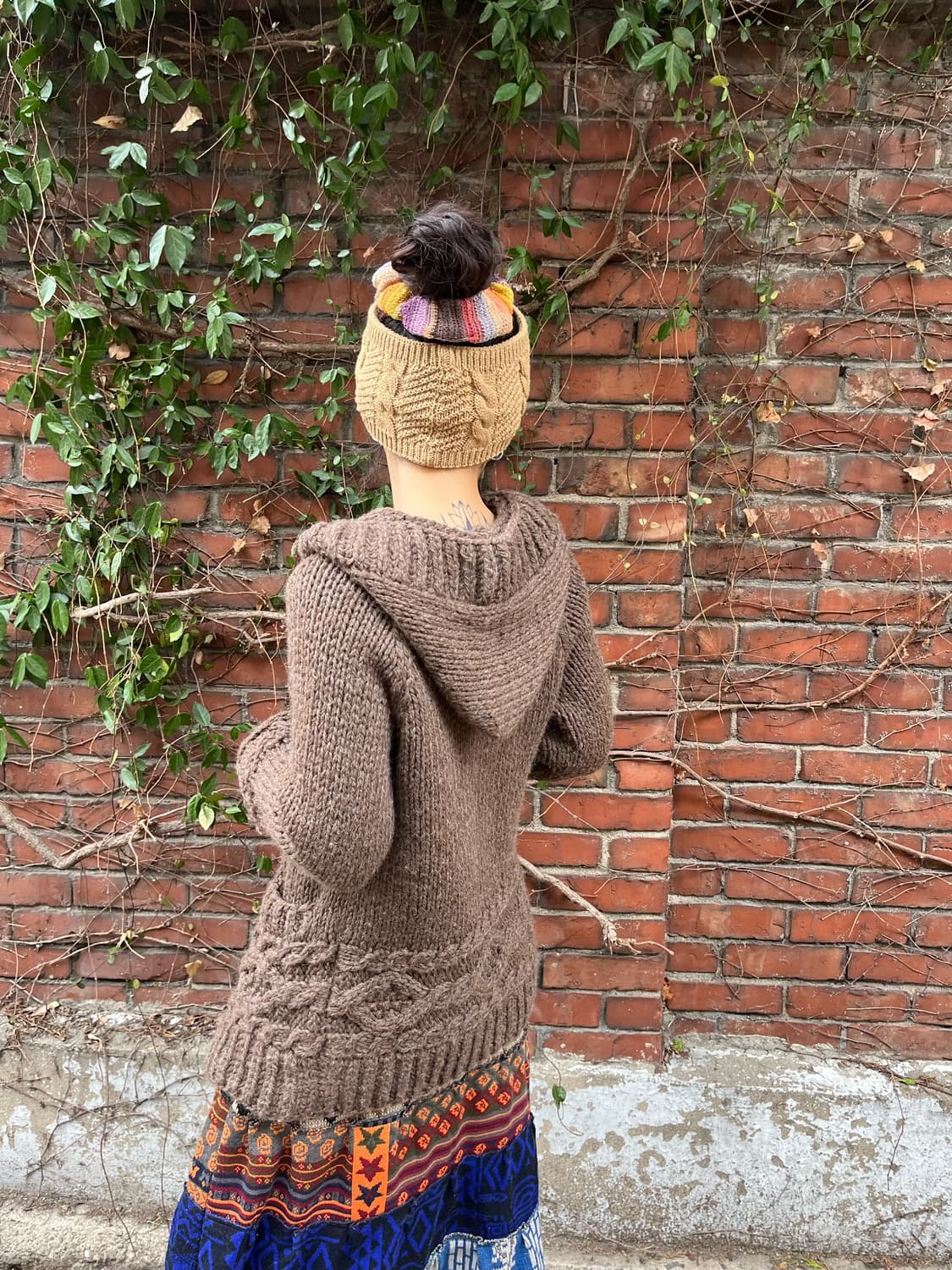 일본 브라운 케이블 포인트 후드 니트 카디건 상품이미지4