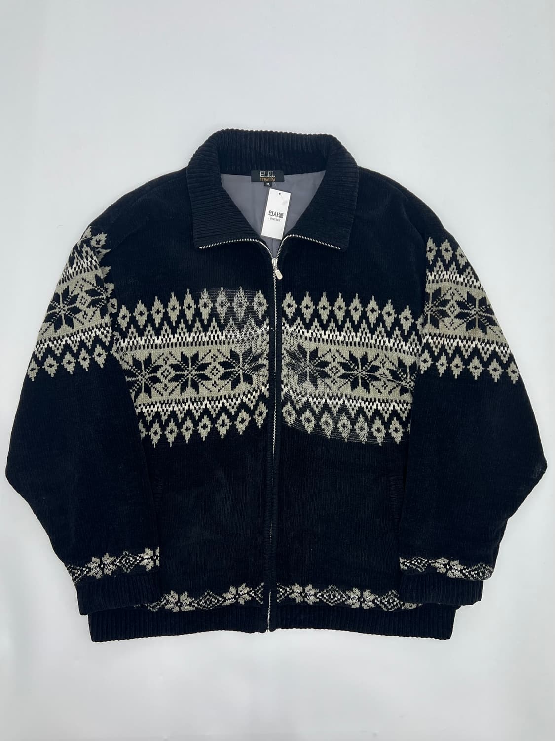 빈티지 패턴 니트집업 상품이미지1