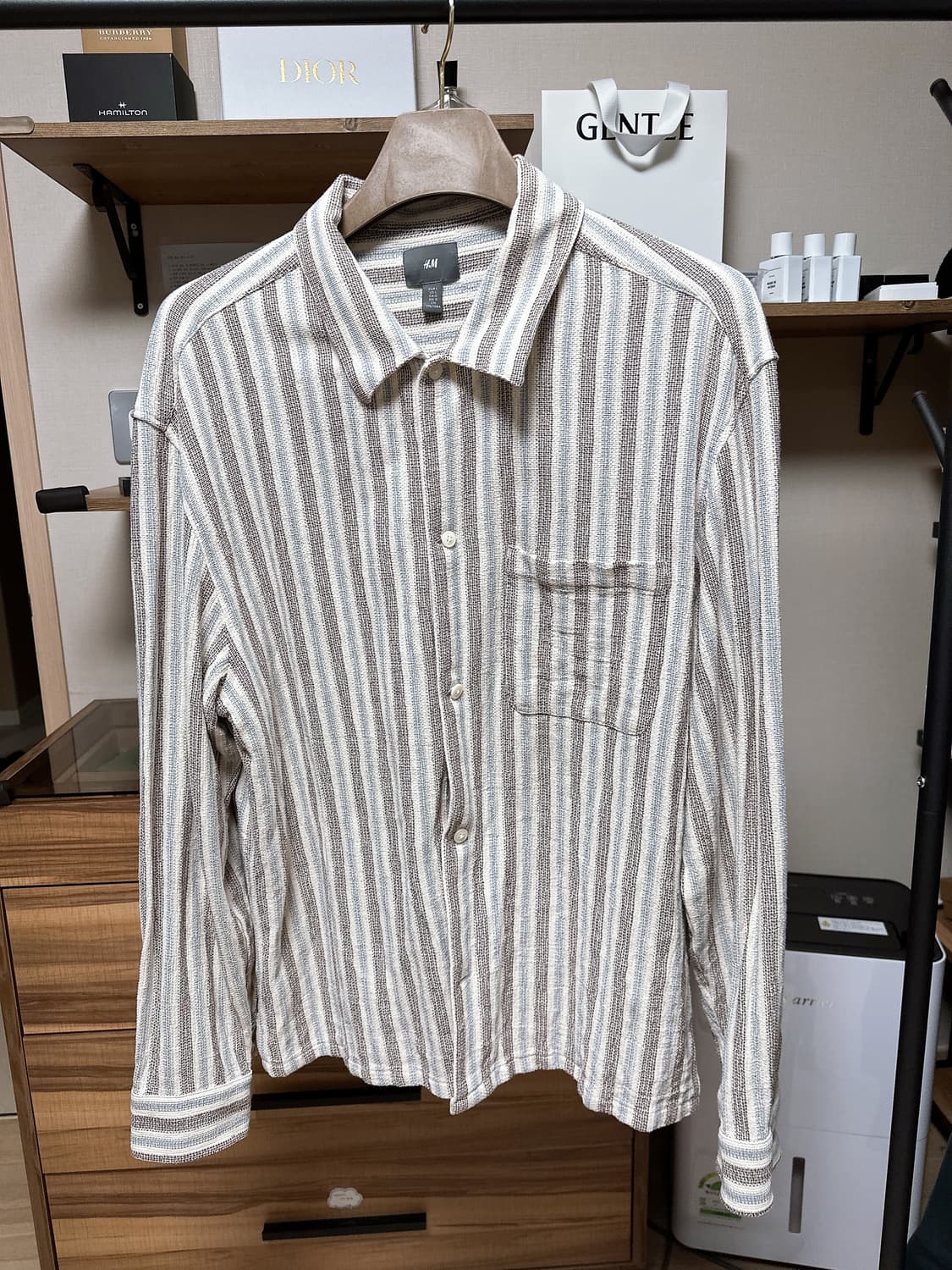 H&M 텍스처 셔츠 레귤러핏 라이트 블루/스트라이프 105 상품이미지6