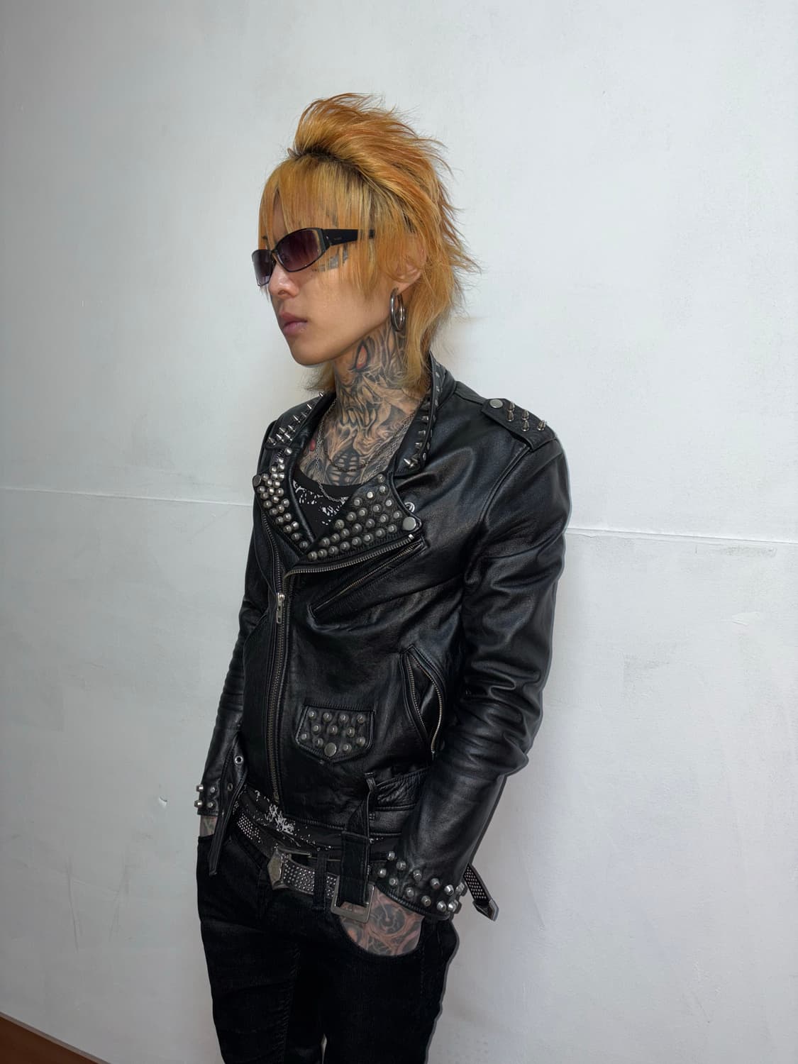 Punk black leater jk 상품이미지2
