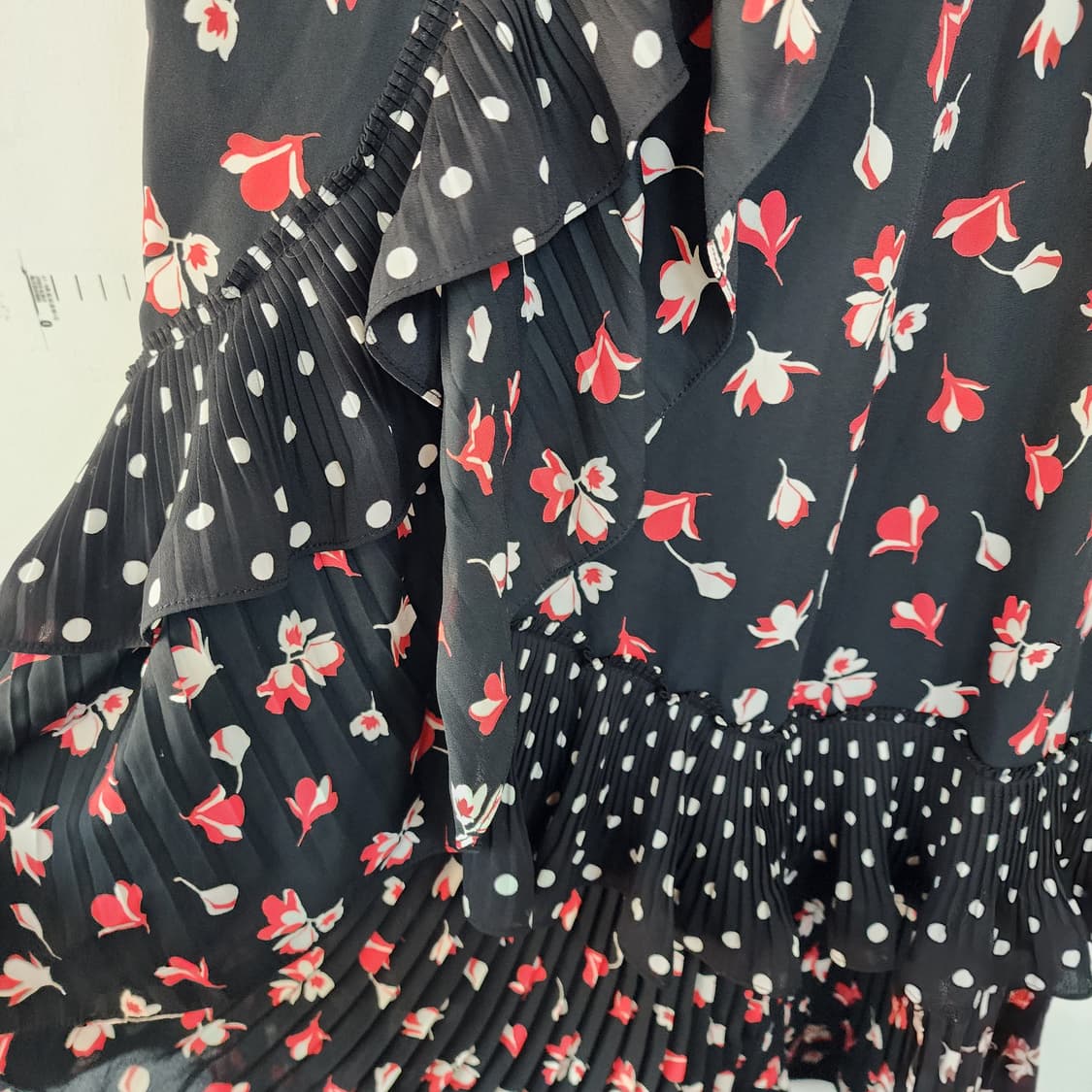 플라워 도트 패턴 언발란스 롱 스커트 상품이미지3