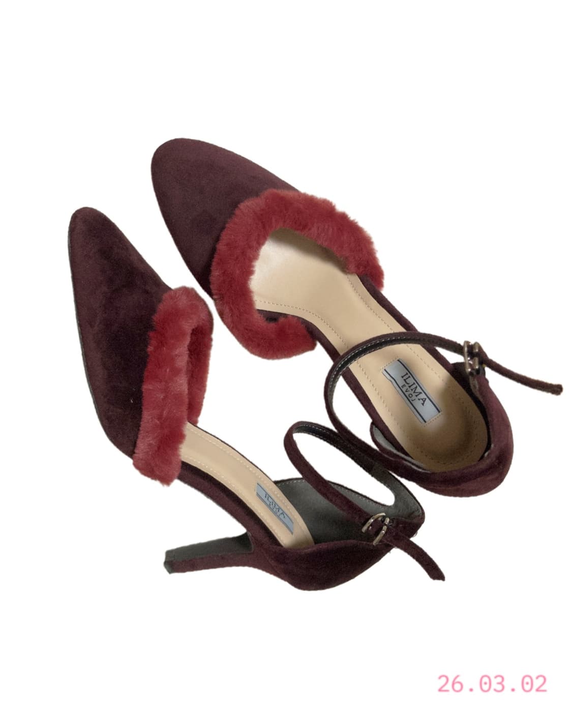 Burgundy fur heels 상품이미지1