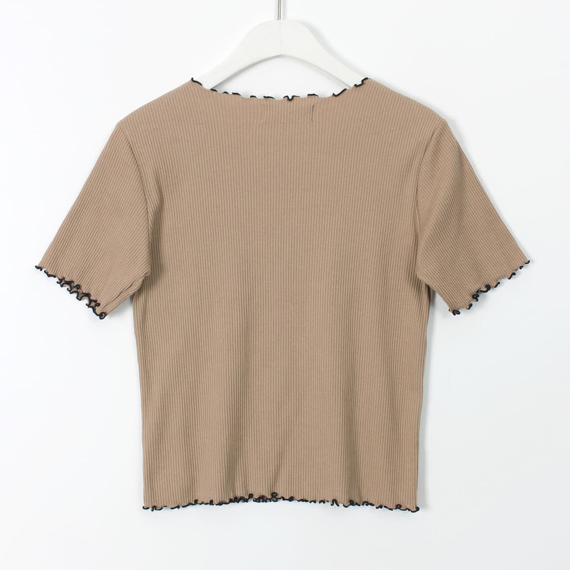 일본 빈티지 베이지 골지 프릴 반팔 티셔츠 상품이미지4