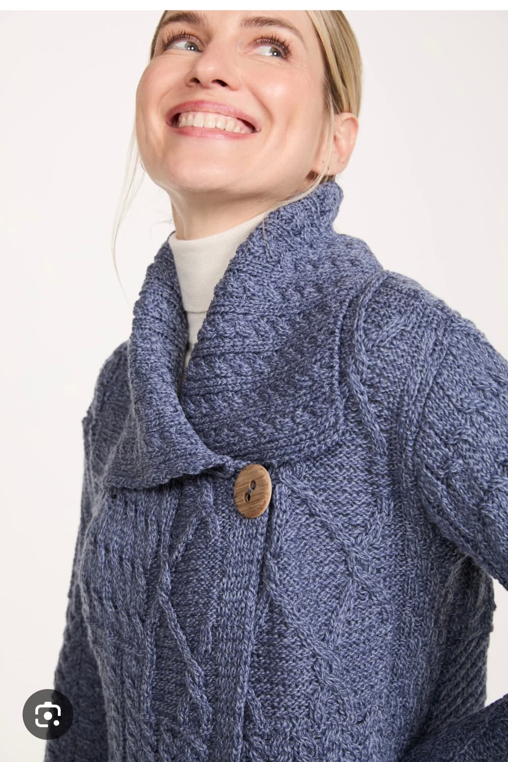 아란 스웨터 마켓 케이블 니트 메리노울  가디건 블루 상품이미지9