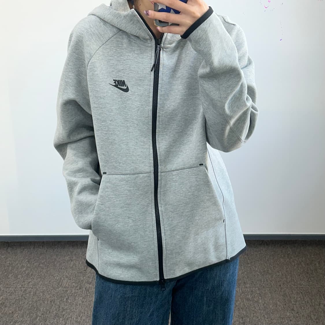 Nike 나이키 블랙 로고 2-way 블랙 포인트 그레이 후드집업  상품이미지1