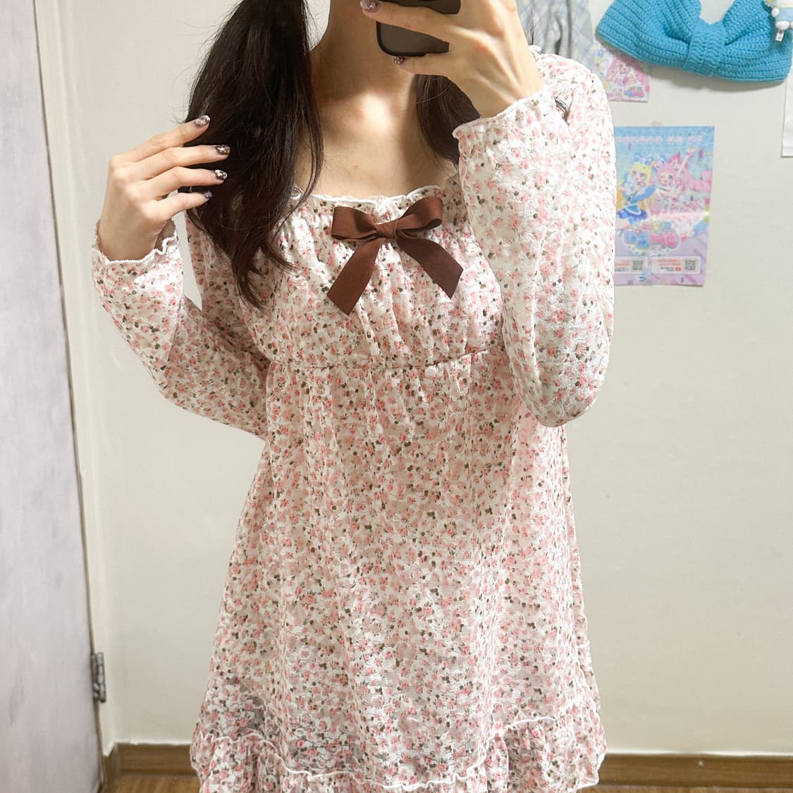 빈티지 핑크 플라워 블라우스 히메갸루 로걀라떼 짜잔씨 리본 리즈리사깔 상품이미지2