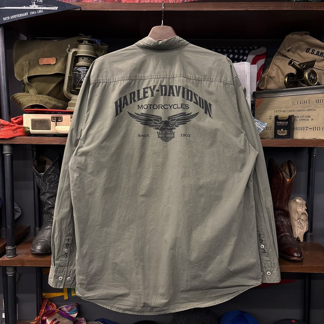 00s 할리데이비슨 블랙라벨 밀리터리 백프린팅 바이커 셔츠 N121 상품이미지2