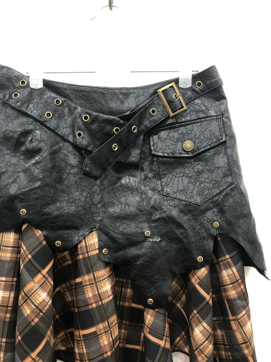 leather belt detail check midi skirt 상품이미지3