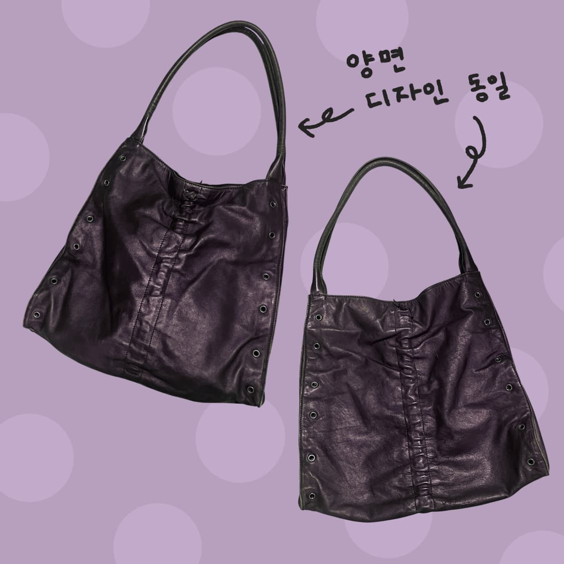 빈티지 리얼레더 초코브라운 아일렛 셔링 숄더백 상품이미지2