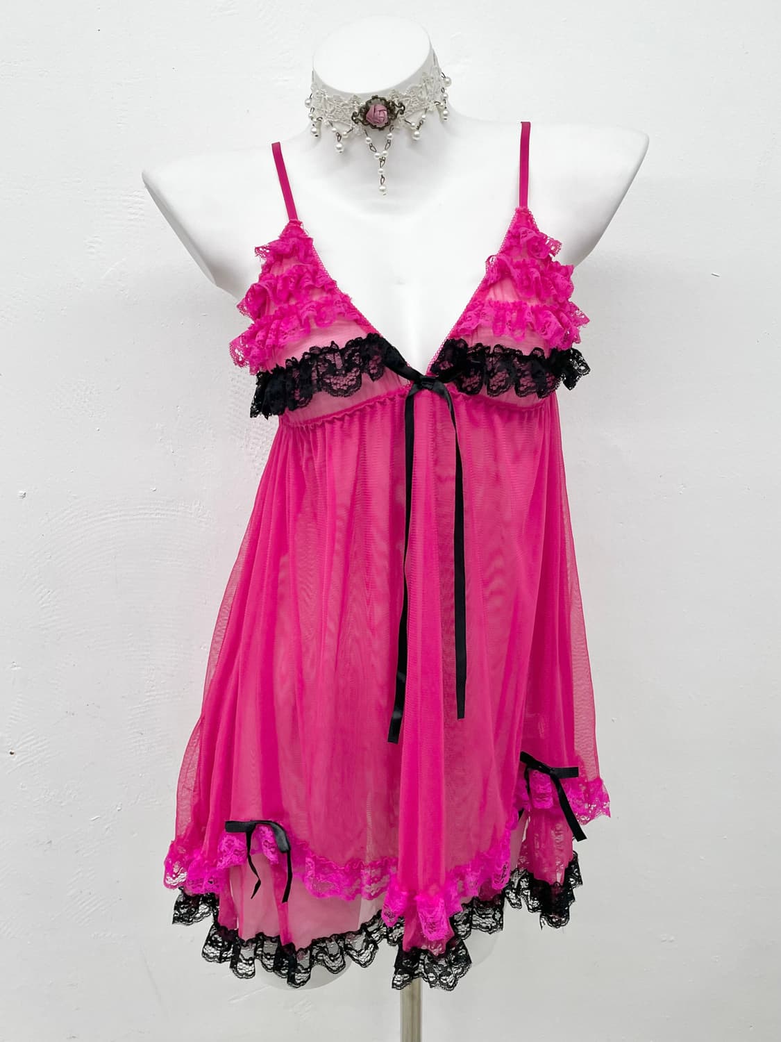 갸루 핫핑크 레이스 슬립 상품이미지1